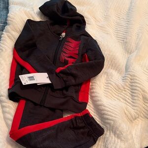 Nike Black and Red Kids Zip Hoodie & Joggers Set 2T